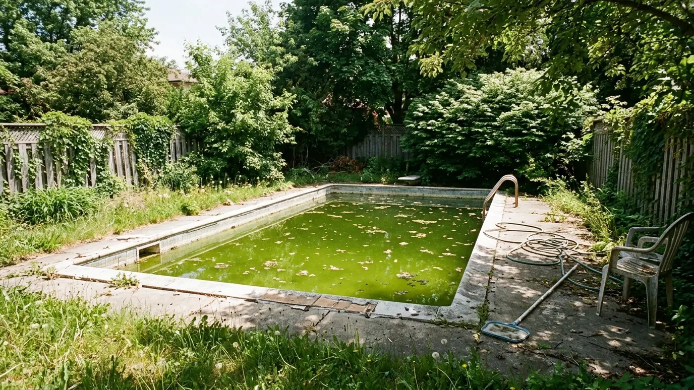 Before: a backyard with an old in-ground swimming pool