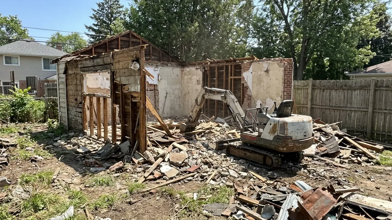 An old detached garage being torn down